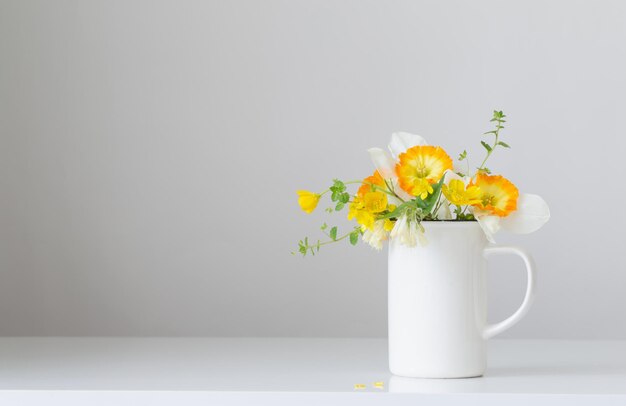 Fleurs jaunes de printemps sur fond blanc