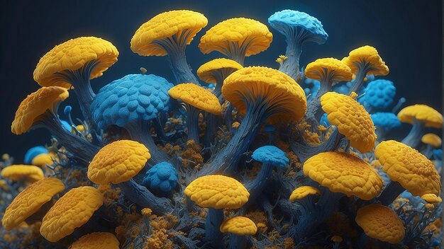 Photo des fleurs jaunes ressemblant à des pissenlits poussent sur des rochers bleus et jaunes