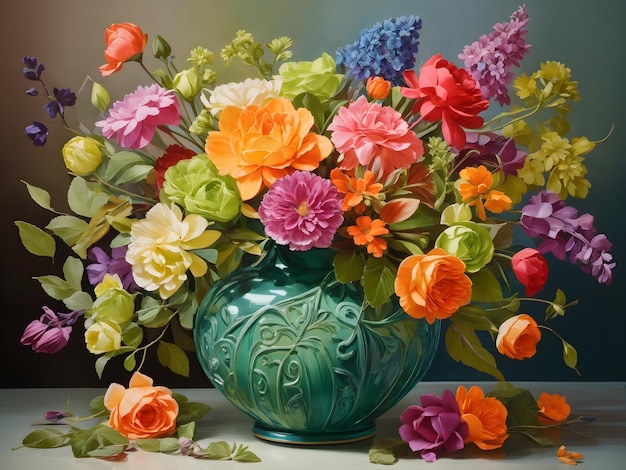 Des fleurs de joie Bouquet multicolore dans un vase vert
