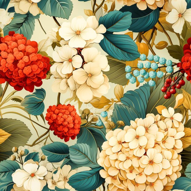 Fleurs de Lantana colorées style vintage Modèle sans couture mini tailles générées par l'IA