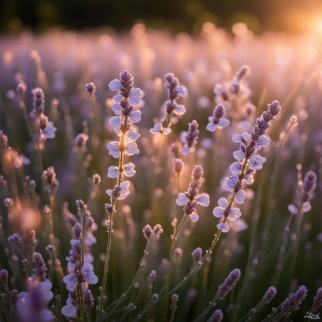 Les fleurs de lavande au coucher du soleil