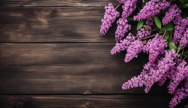 Fleurs lilas sur fond de bois Vue de dessus avec espace de copie