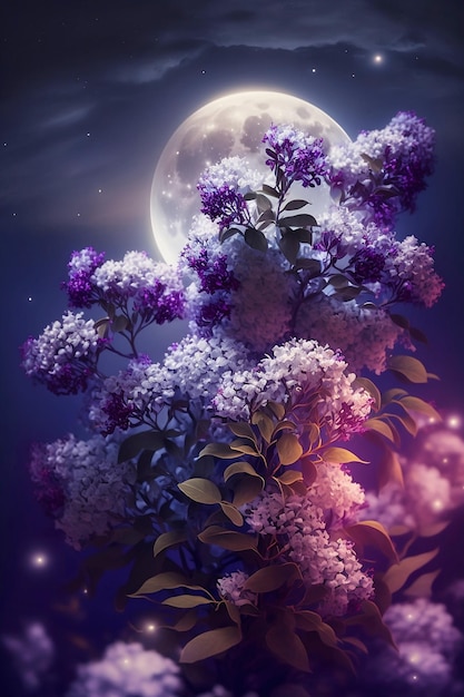 Fleurs lilas sur fond de ciel nocturne