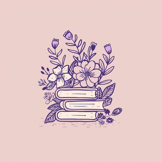 fleurs et livres illustration minimaliste pour la saison de sprint d'été