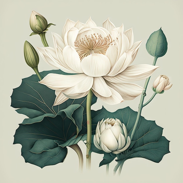 Fleurs De Lotus Blanc Isolé Nénuphar Lac Tropical Plante Dessin Imitation Abstraite Générative AI Illustration