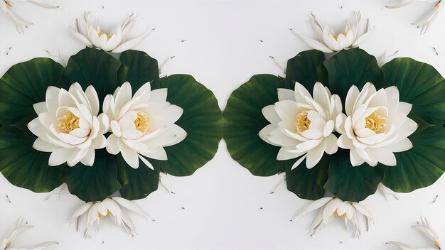 Des fleurs de lotus blanches et des feuilles vertes isolées sur un fond blanc