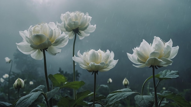 Les fleurs de lotus blanches s'épanouissent le matin.