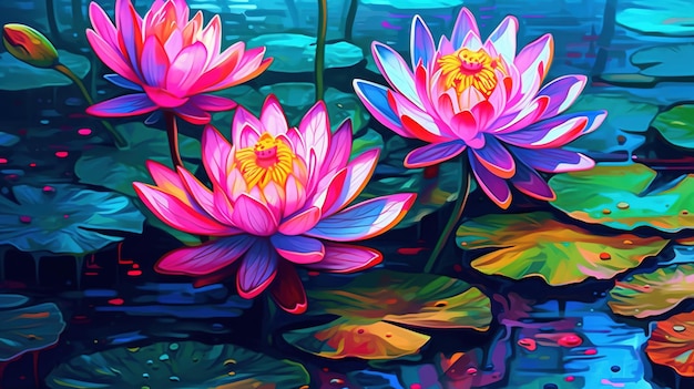Fleurs de lotus exquises Concept fantastique Peinture d'illustration