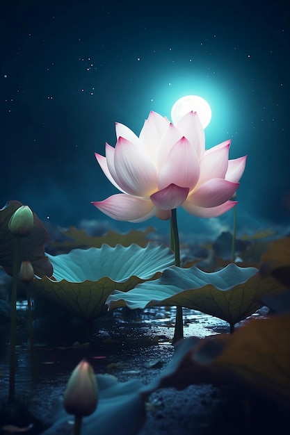 Fleurs de lotus en fleurs la nuit de pleine lune