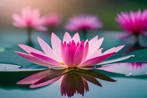 fleurs de lotus avec le reflet du ciel en arrière-plan