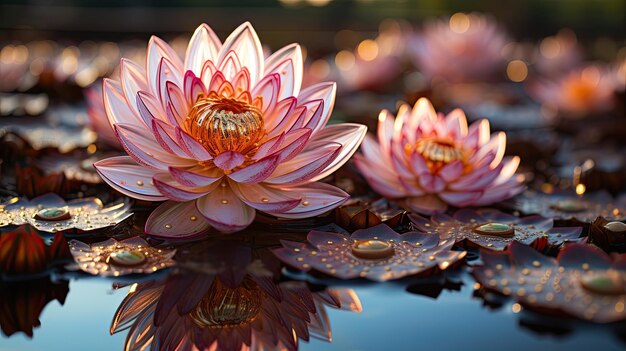 Des fleurs de lotus roses, des mandalas, des émeraudes et de l'or.