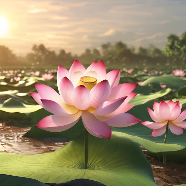 Des fleurs de lotus s'élèvent des eaux boueuses