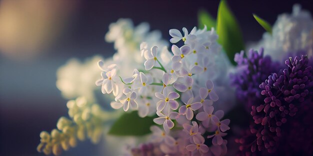 Fleurs lumineuses de printemps lilas bush printemps fleurs lilas bleu gros plan sur fond flou généré par l'IA