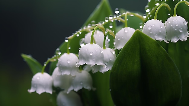 Les fleurs de lys de la vallée avec des gouttes d'eau