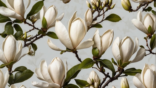 Des fleurs de magnolia blanches élégantes sur les branches