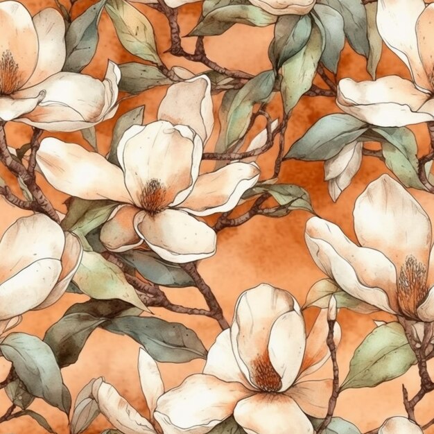 Fleurs de magnolia sur fond beige. illustration aquarelle.