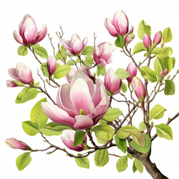 Fleurs de magnolia isolées sur fond blanc Illustration vectorielle dessinée à la main