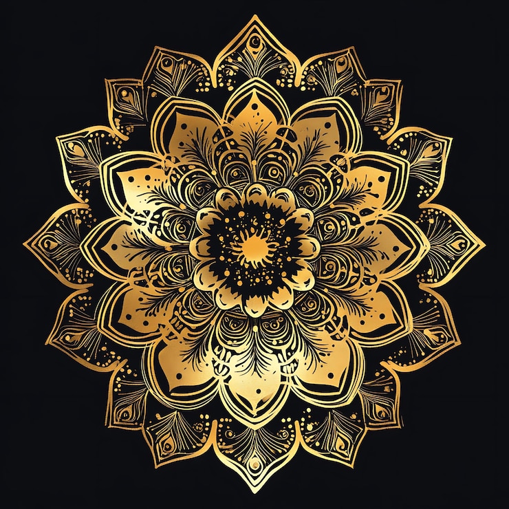 Photo des fleurs de mandala dorées vibrantes inspirant la créativité et la joie de façon artistique