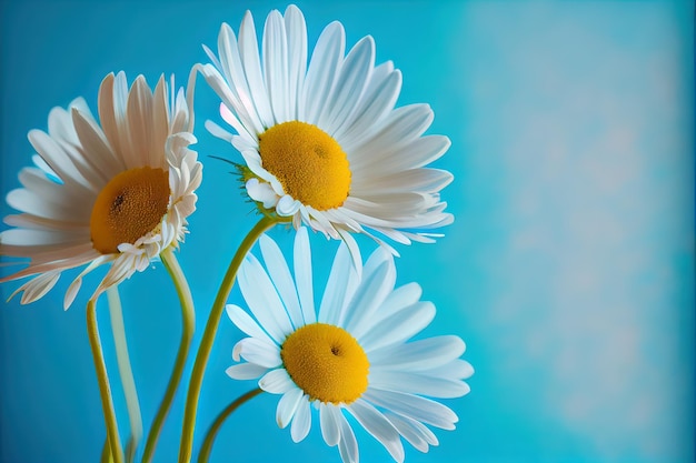 Photo fleurs de marguerite camomille sur fond de ciel bleu