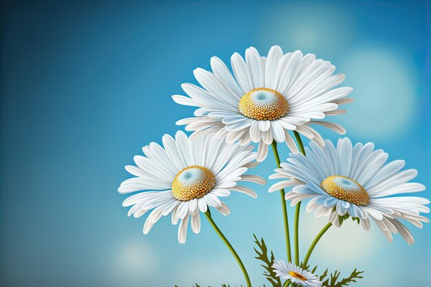 Fleurs de marguerite camomille sur fond de ciel bleu