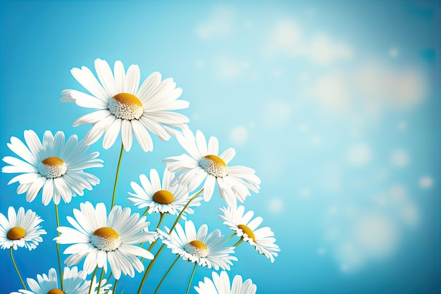 Photo fleurs de marguerite camomille sur fond de ciel bleu