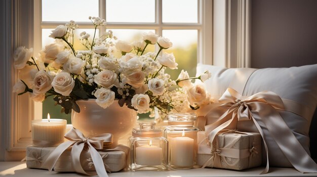 Des fleurs de mariage dans une chambre élégante