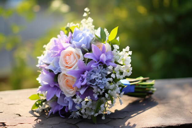 Photo les fleurs de la mariée en gros plan du lilas et du bouquet de pervinque