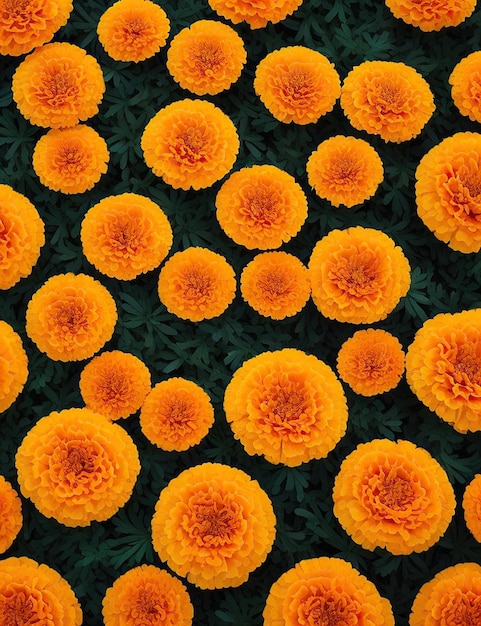 Des fleurs de marigoldes disposées dans des motifs vibrants traditionnels pour le jour des morts