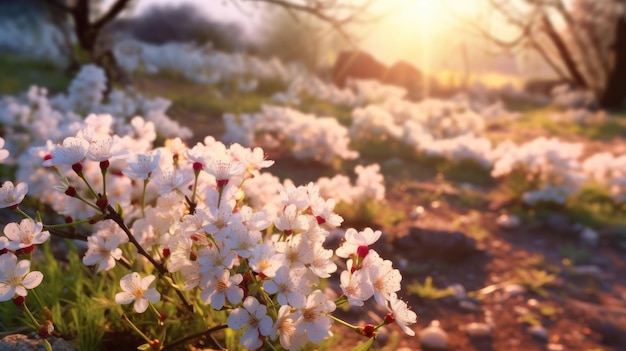 Des fleurs le matin au printemps