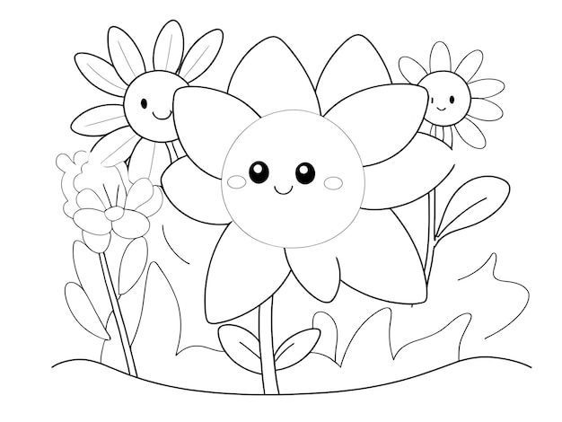 Des fleurs mignons dessinant un livre à colorier