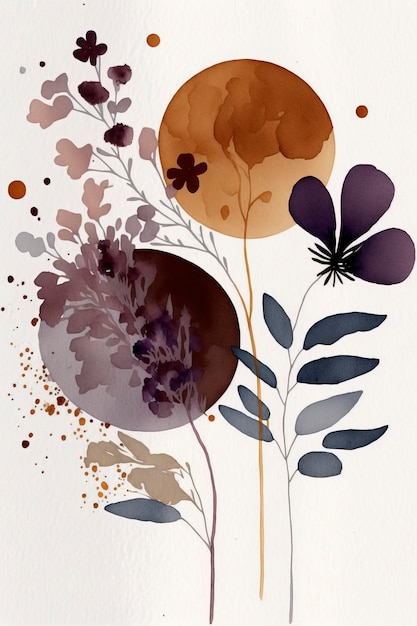 Fleurs minimalistes, aquarelle simple