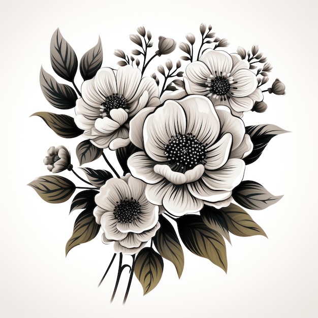 Fleurs minimalistes en noir et blanc pour le livre de coloriage généré par l'IA