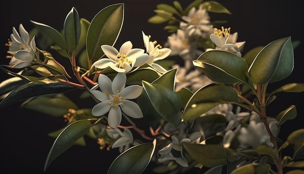 Fleurs mogra tubulaires de jasmin sampaguita Créé par Midjourney