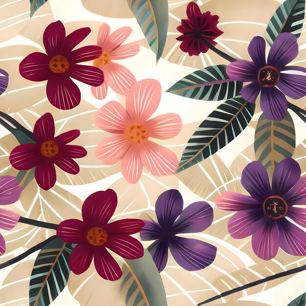 Fleurs Motif répétitif sans couture sur toute la surface d'impression pour les papiers peints floraux AI générative pour la conception textile couverture coussin rideaux vêtements