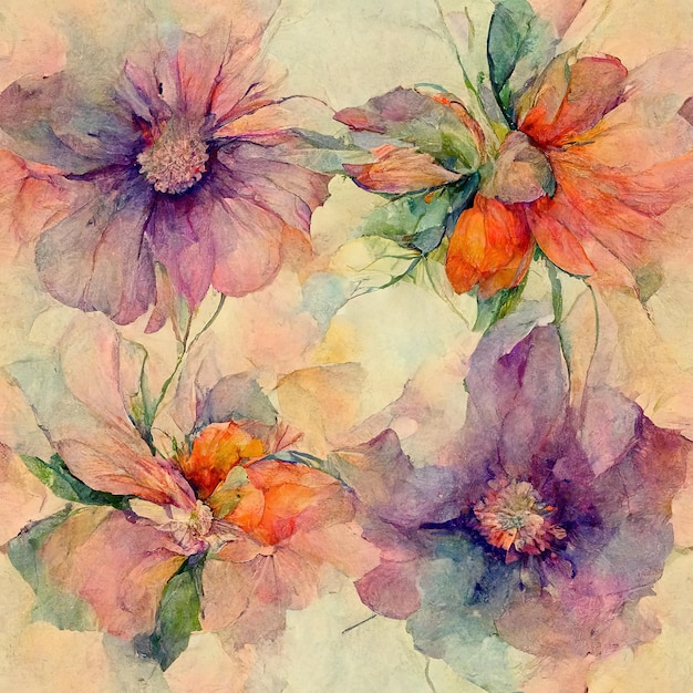 Fleurs multicolores, aquarelle, motif, couleur pastel