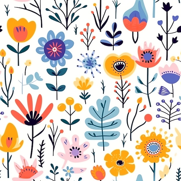Des fleurs naïves et enfantines aux couleurs de l'arc-en-ciel pour les imprimés de la pépinière scandinave