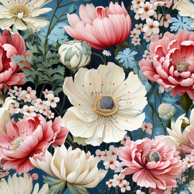 Fleurs de la nature peintes en couleurs Arrière-plan sans couture
