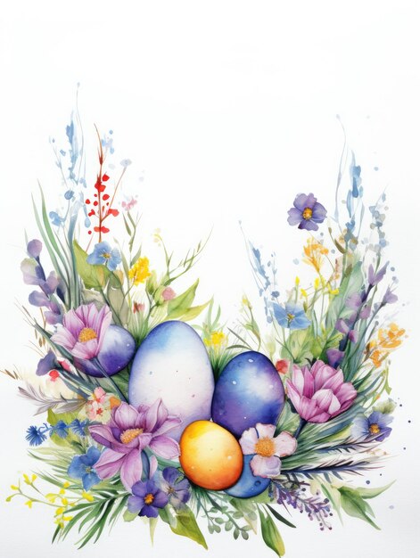 Des fleurs et des œufs dans une peinture