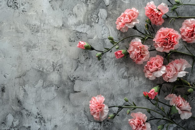 Des fleurs d'ongle roses sur un fond de béton gris