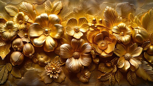 Des fleurs d'or sur un mur