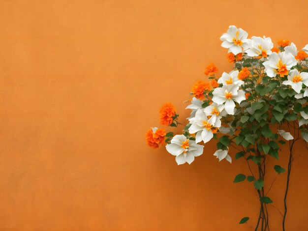 Des fleurs orange contre un mur gris ont été générées.