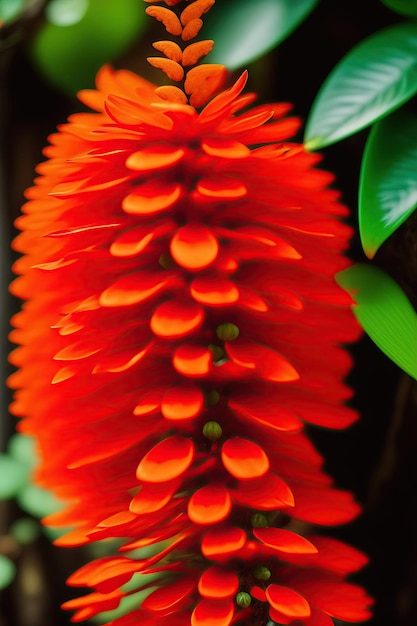 Fleurs orange rouge vif enchaînées en cascade de vigne de jade rouge ou de vigne grimpante de Nouvelle-Guinée Mucuna be