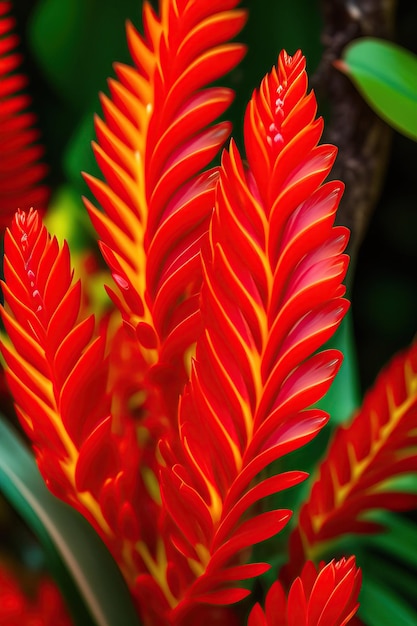 Photo fleurs orange rouge vif enchaînées en cascade de vigne de jade rouge ou de vigne grimpante de nouvelle-guinée mucuna be