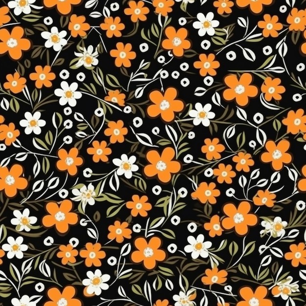 Fleurs oranges et blanches sur fond noir