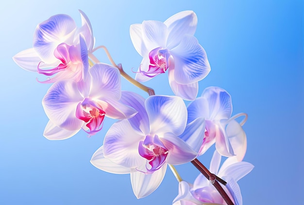 fleurs d'orchidées claires sur un fond lumineux dans le style de magenta et de bleu