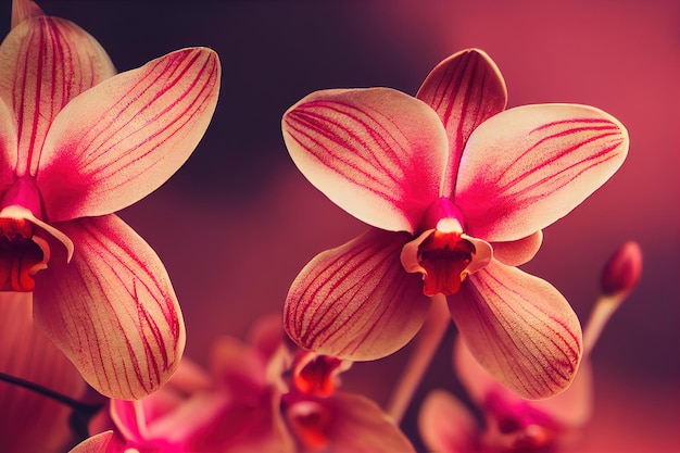 Fleurs d'orchidées exotiques sur fond rose flou