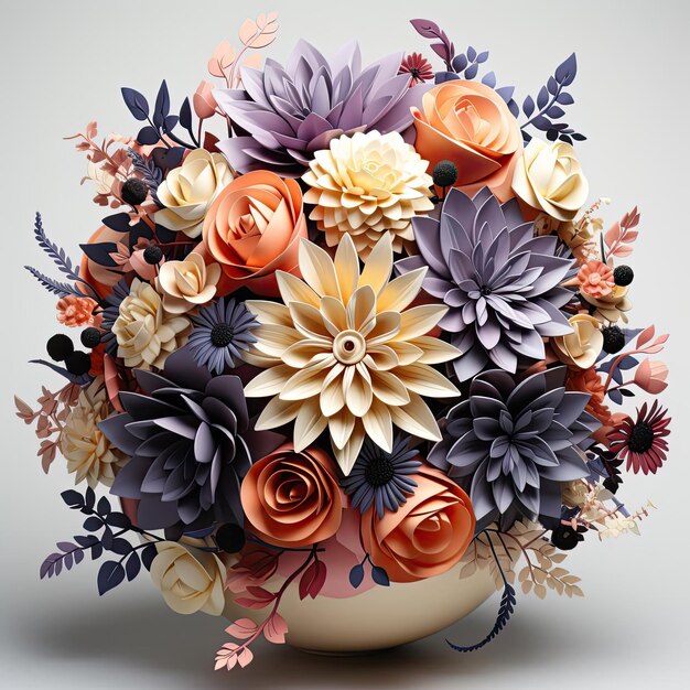 Fleurs d'origami vibrantes dans un vase