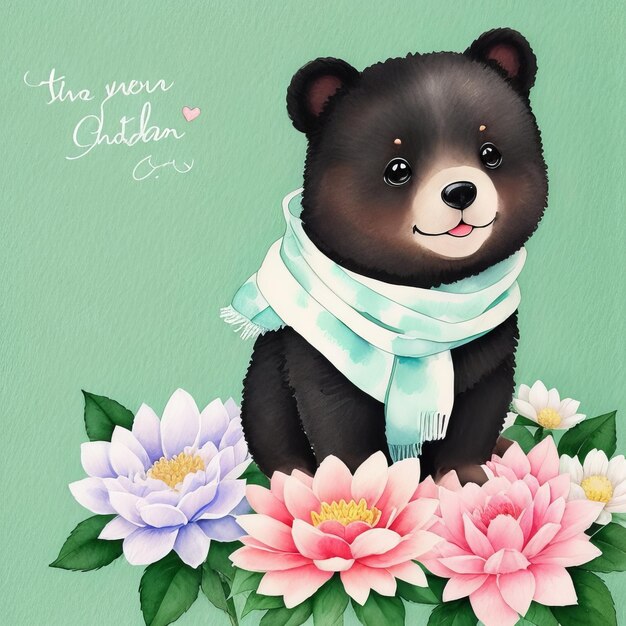 Des fleurs d'ours panda noirs et blancs Happy Smile