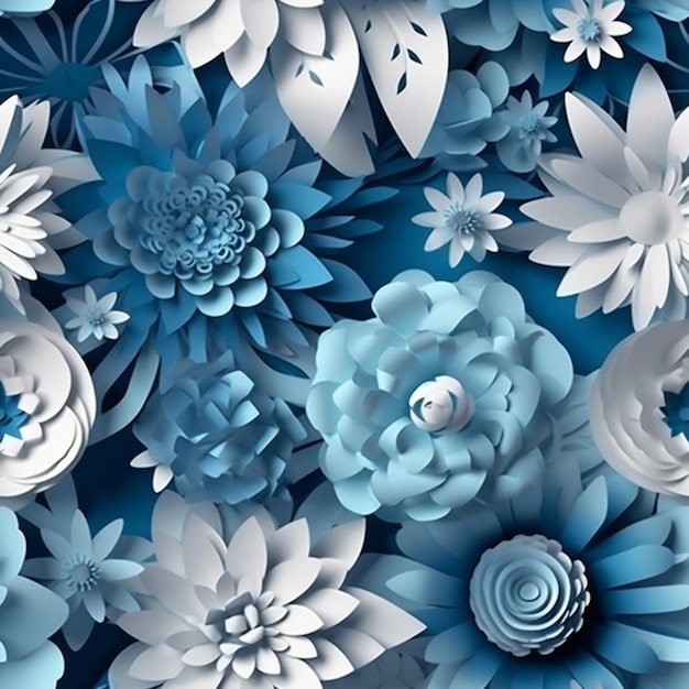 Fleurs en papier bleu avec un fond blanc