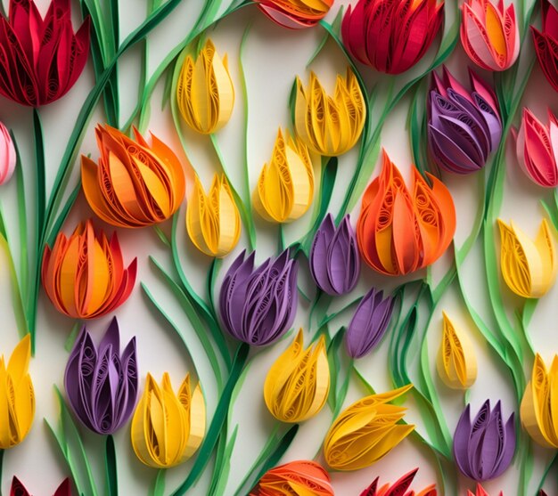 Fleurs en papier colorées avec le mot tulipes dessus